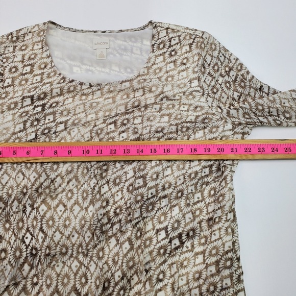 Chico's Womens 3 (XL) Brown Tan Abstract Diamond Print Asymmetric Hem Tunic Top - Picture 12 of 13